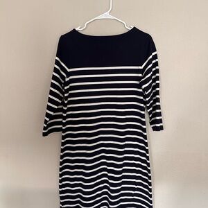 L.L. Bean Navy and White Striped Boatneck Shift Dress